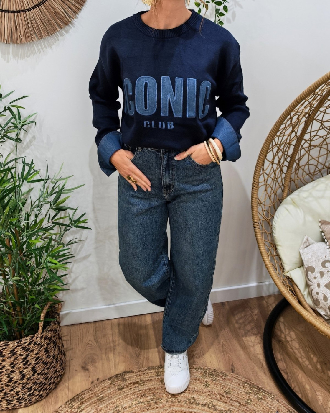 Pull femme bleu marine ICONIC club bleu jean