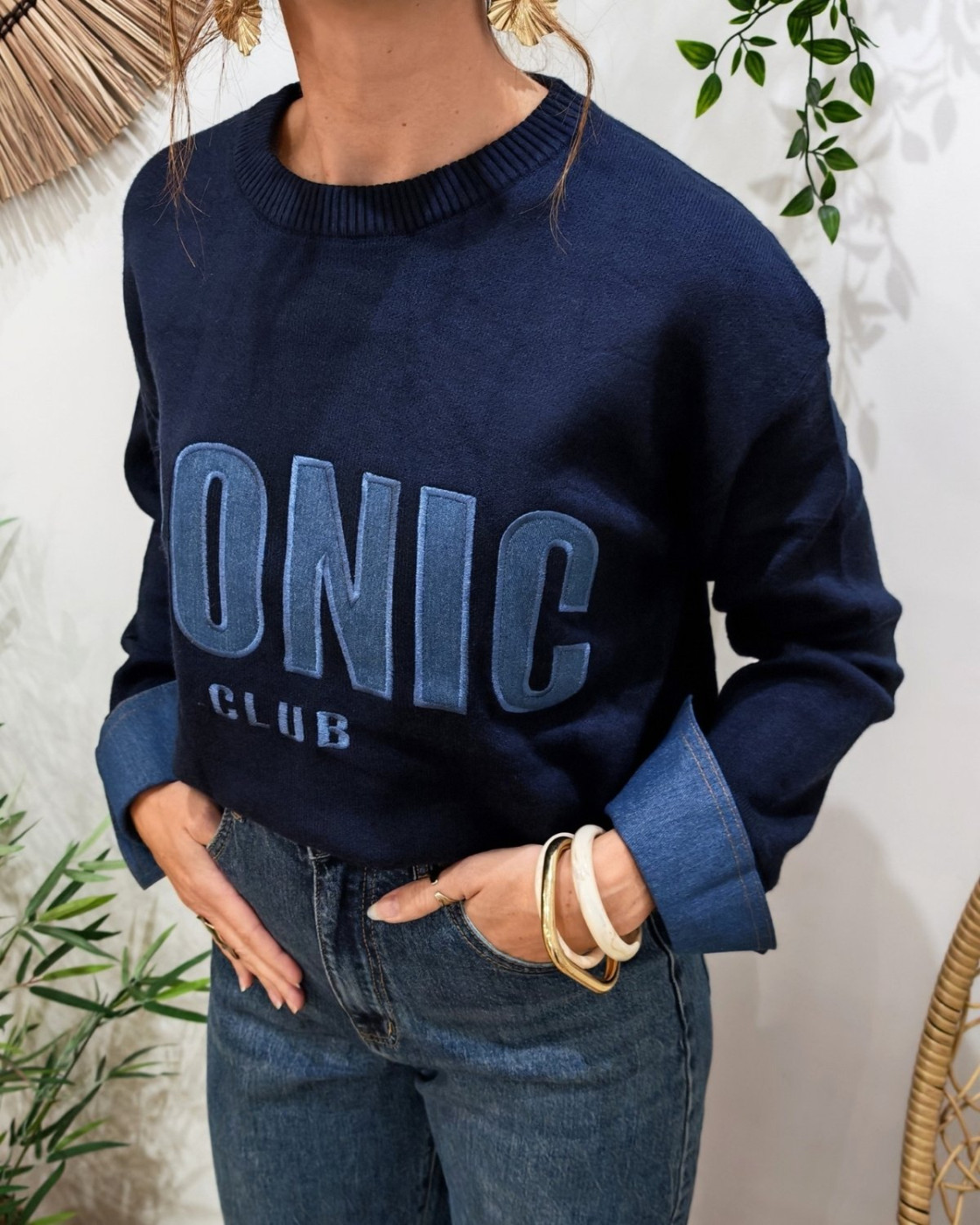 Pull femme bleu marine ICONIC club bleu jean