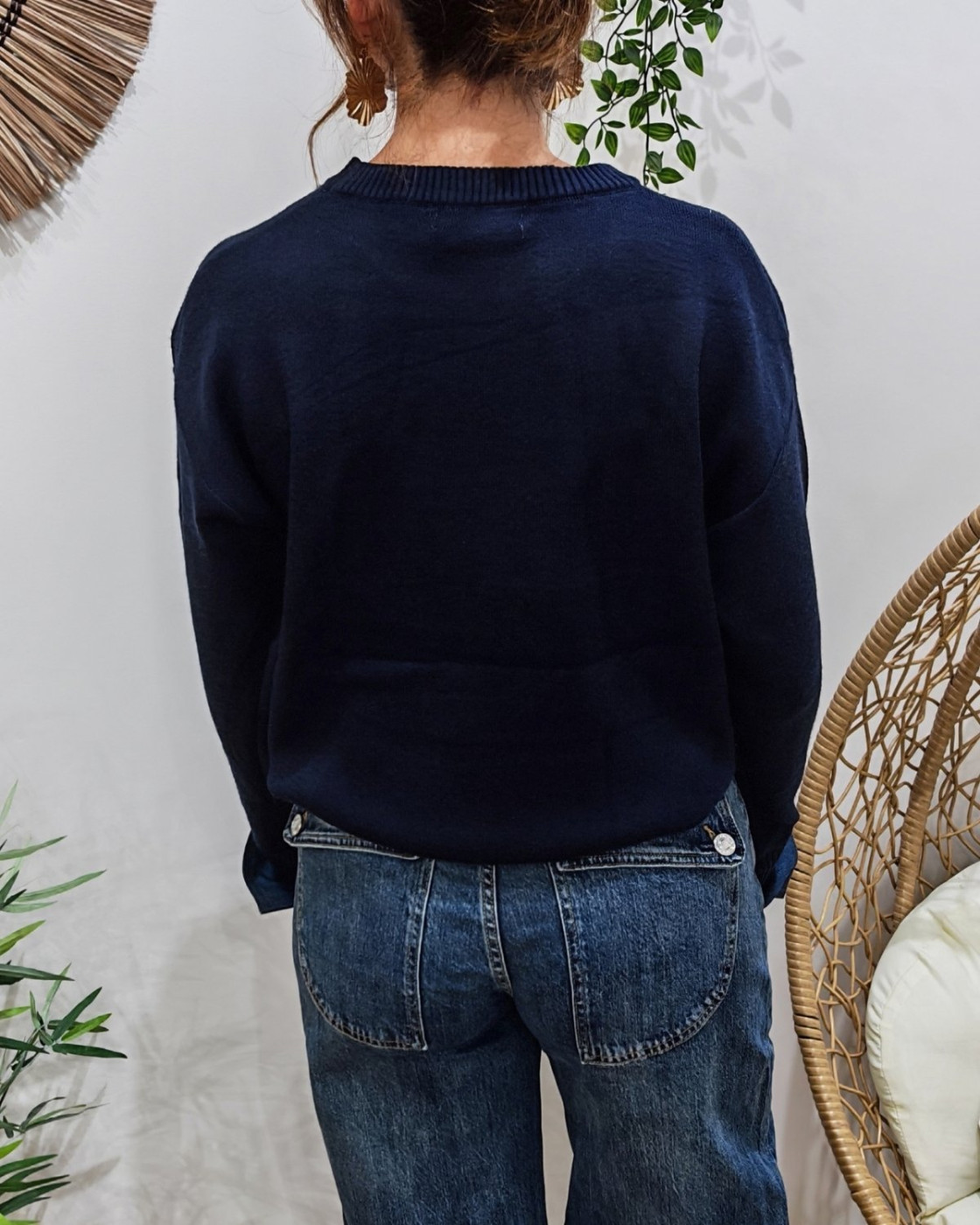 Pull femme bleu marine ICONIC club bleu jean