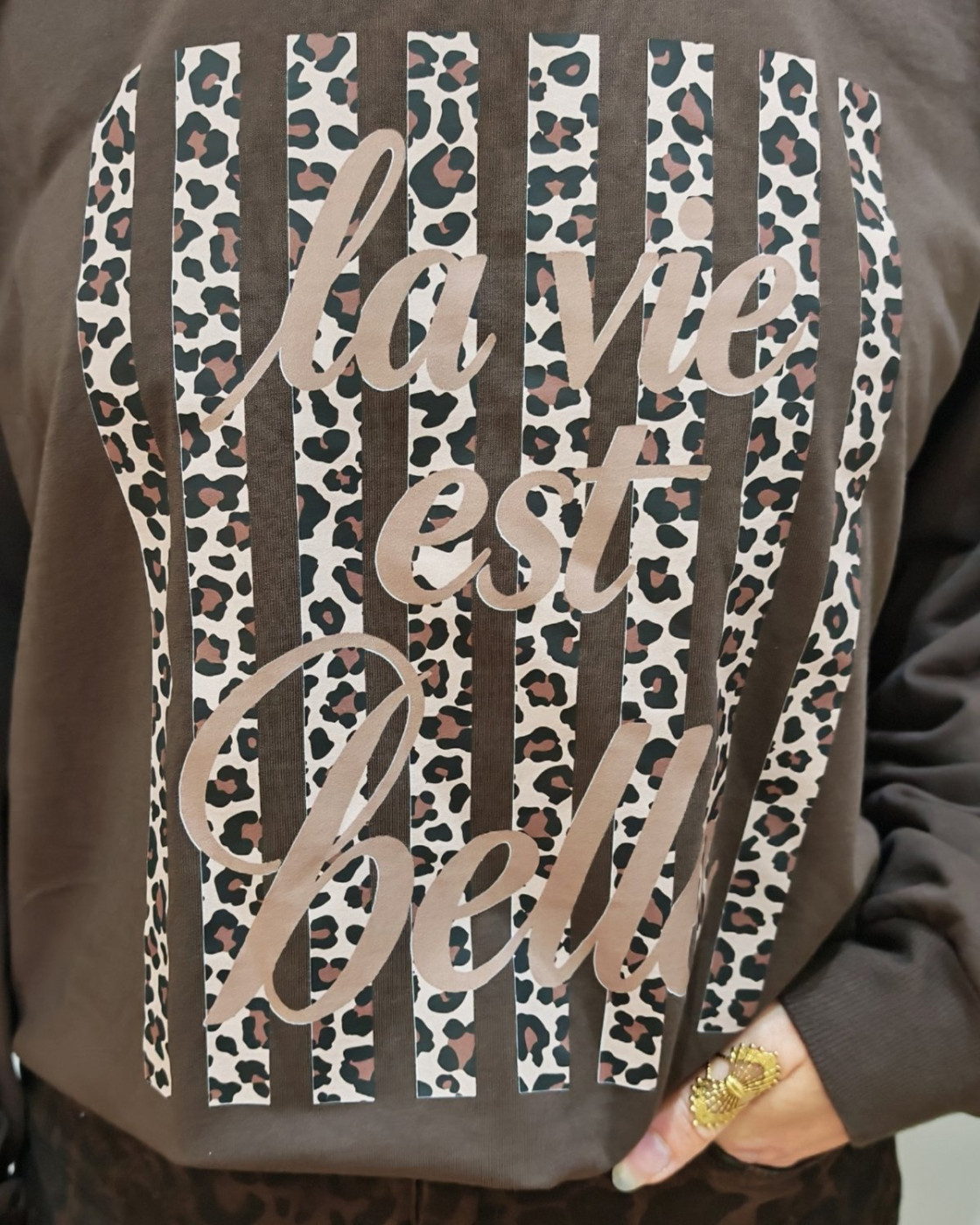Sweat fin marron femme La vie est belle