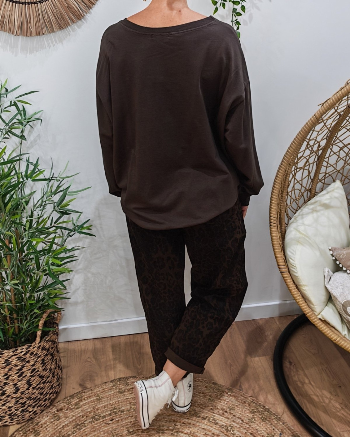 Sweat fin marron femme La vie est belle