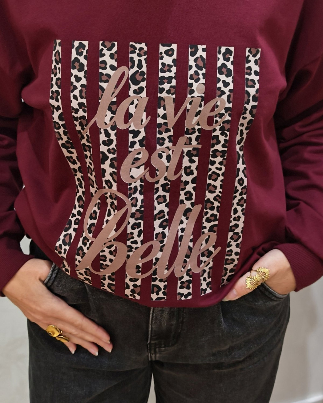 Sweat fin bordeaux femme La vie est belle