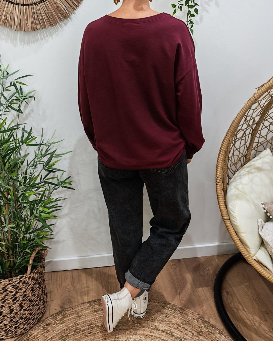 Sweat fin bordeaux femme La vie est belle
