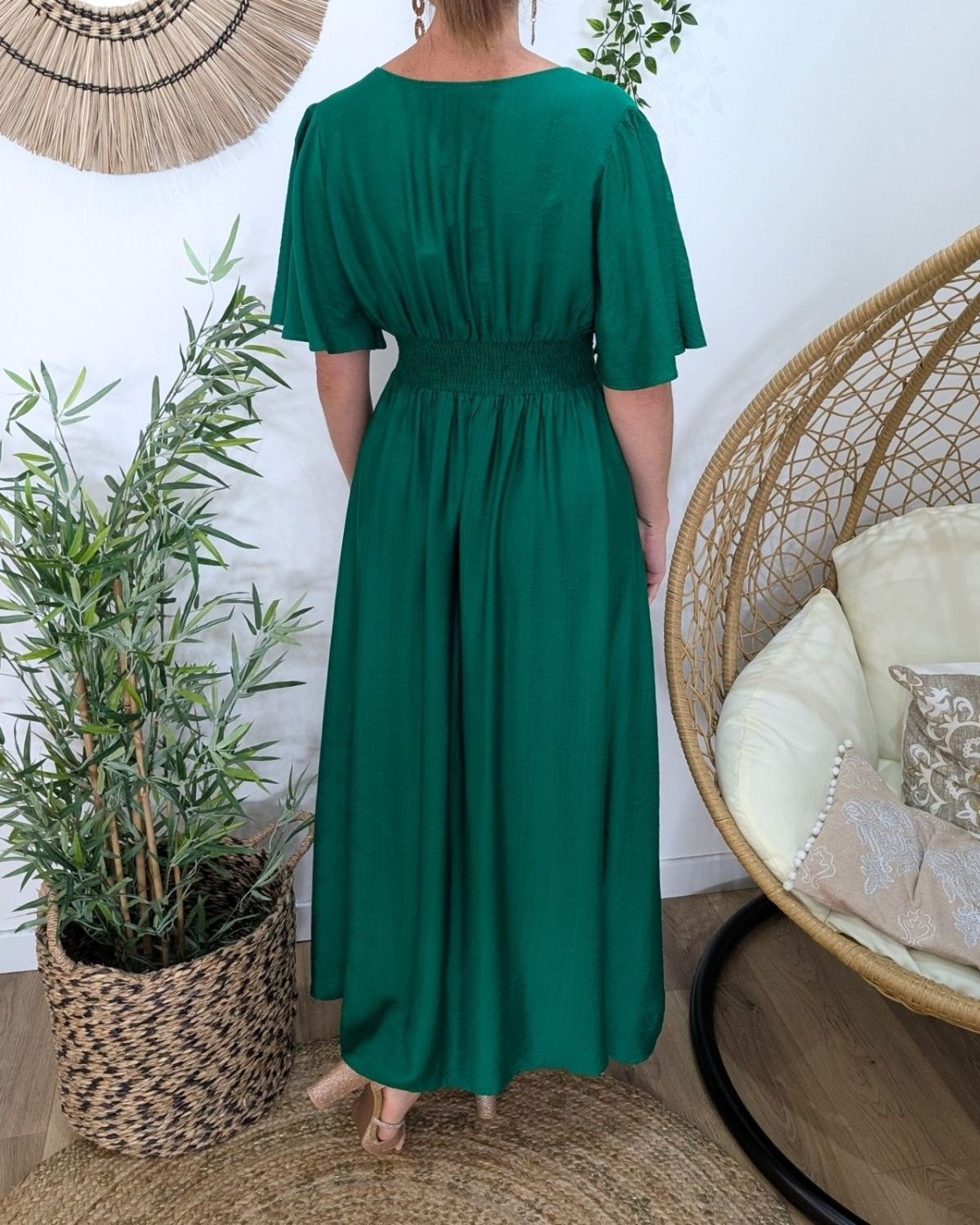 Robe longue femme vert gazon Raphaëlle