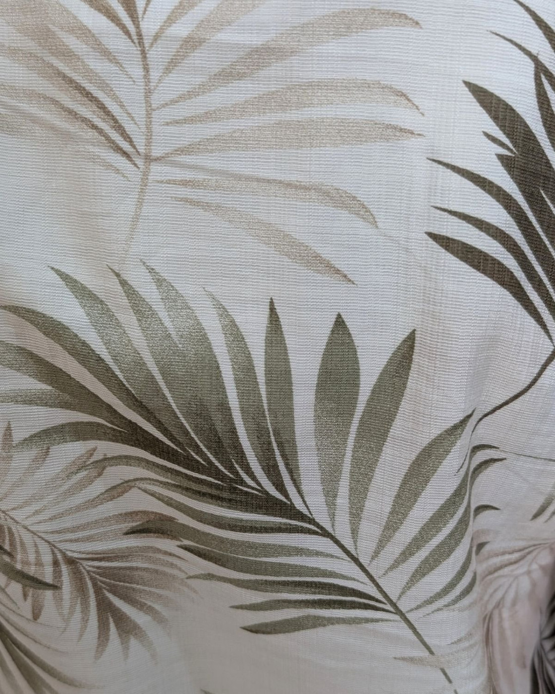 Robe femme droite écrue feuillages kaki et taupes Ombelline