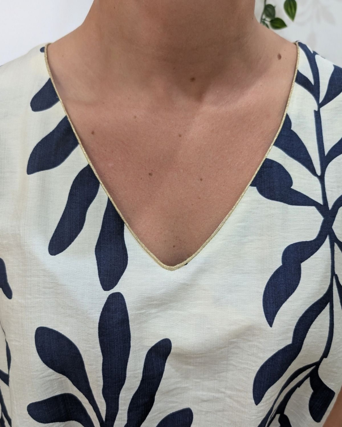 Robe femme droite écrue et bleu marine Ismérie