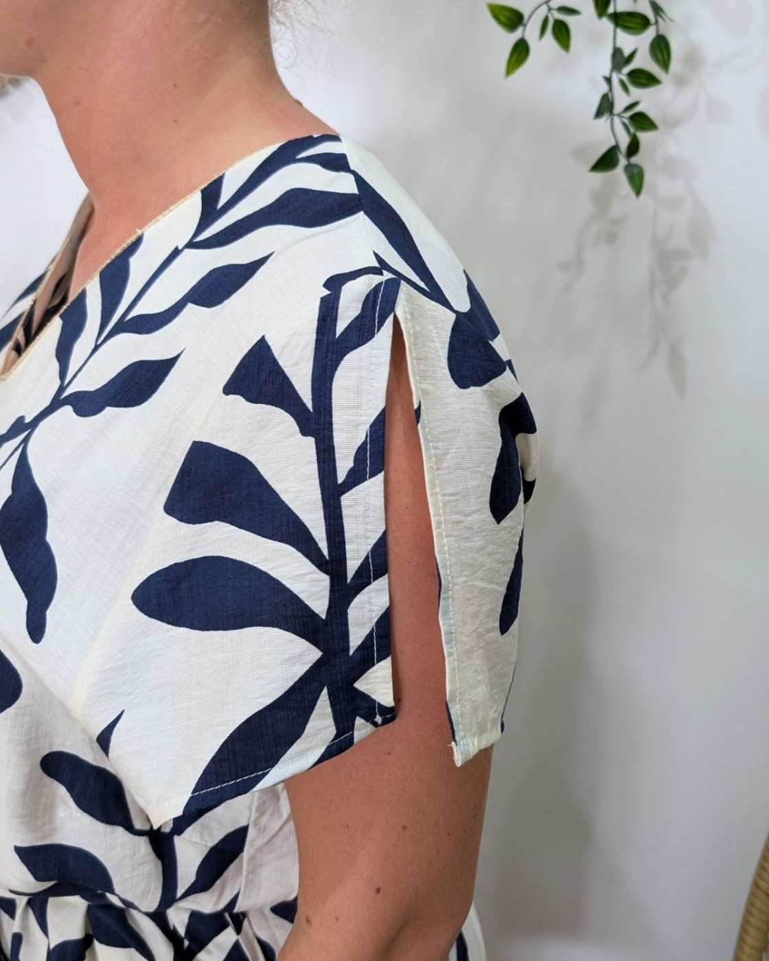 Robe femme droite écrue et bleu marine Ismérie