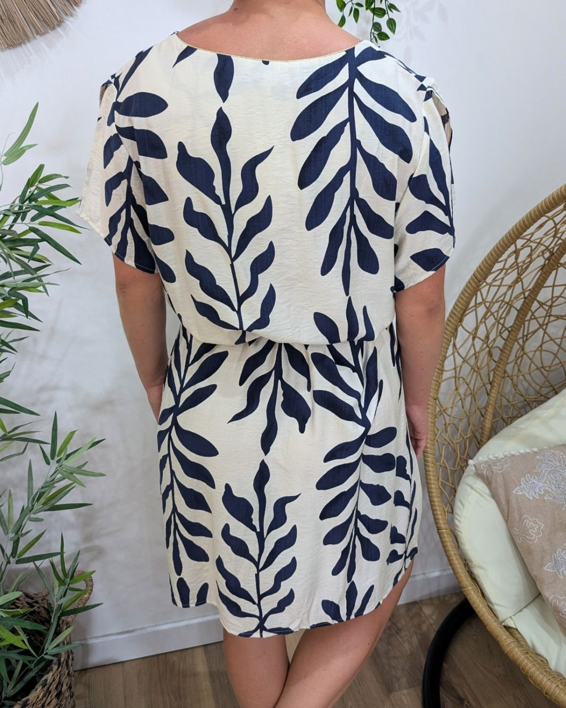 Robe femme droite écrue et bleu marine Ismérie