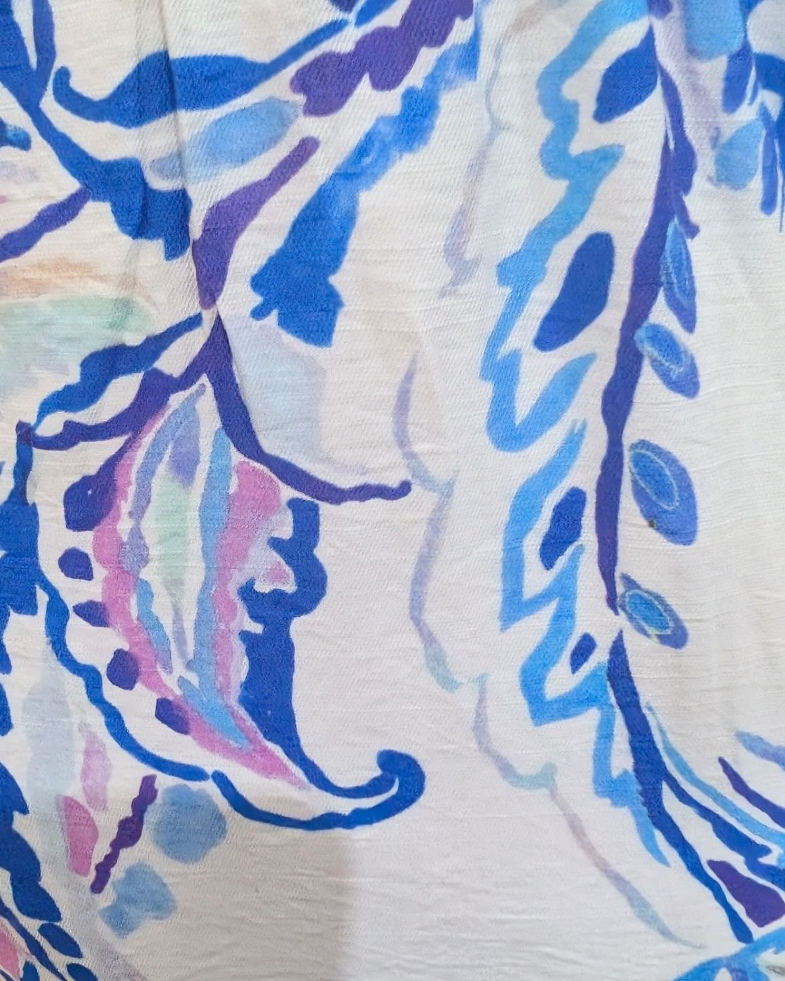 Robe longue femme écrue motifs bleus mauves Silwen