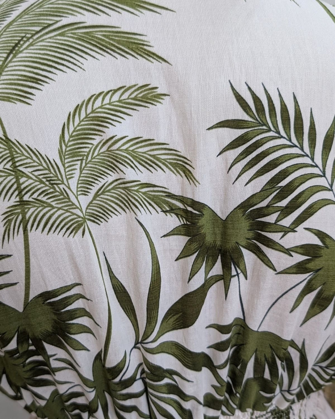 Robe longue femme beige motifs tropicaux kaki