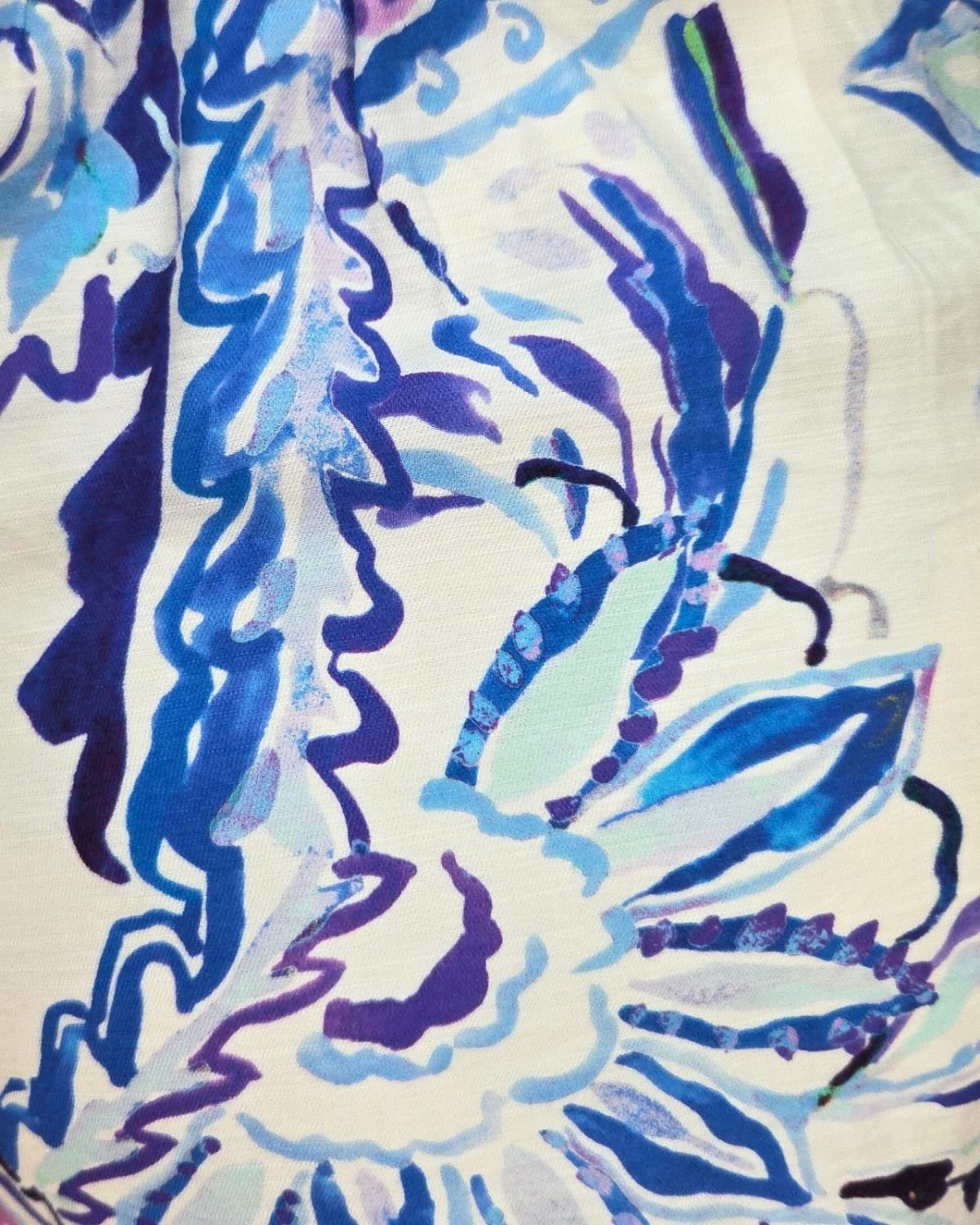 Robe femme écrue motifs bleus mauves Silwen