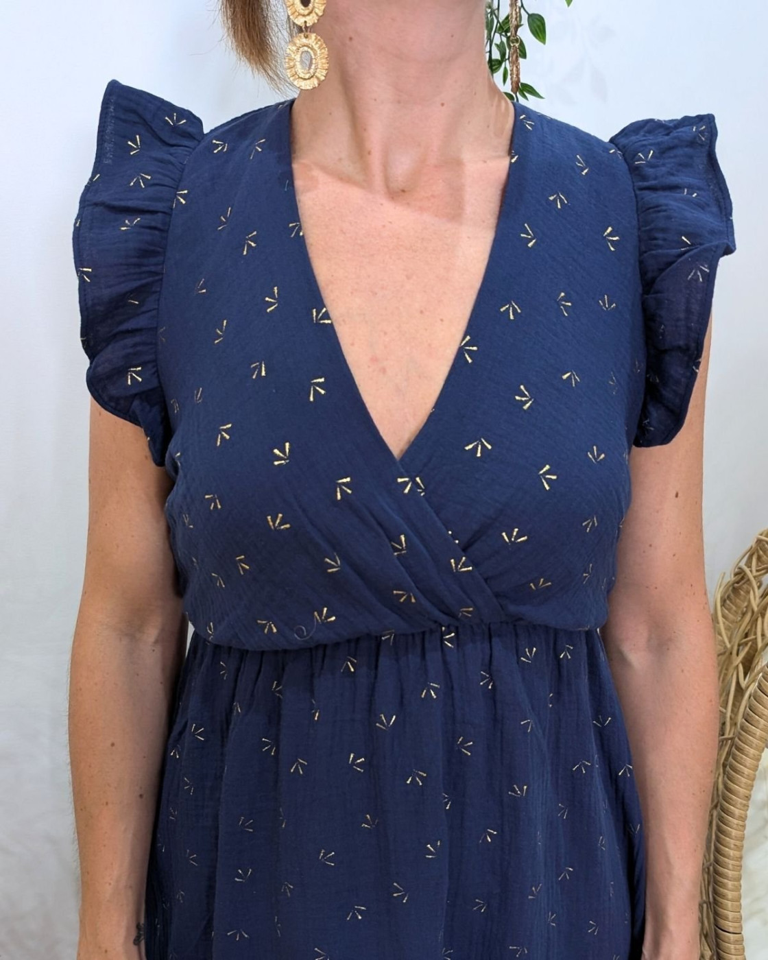 Robe femme marine petits motifs dorés Naïa