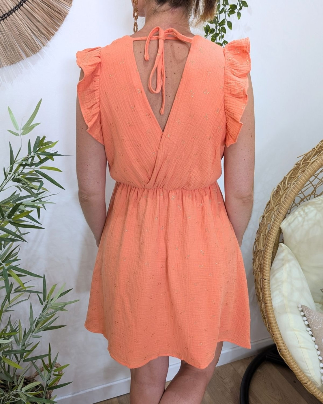 Robe femme orange petits motifs dorés Naïa