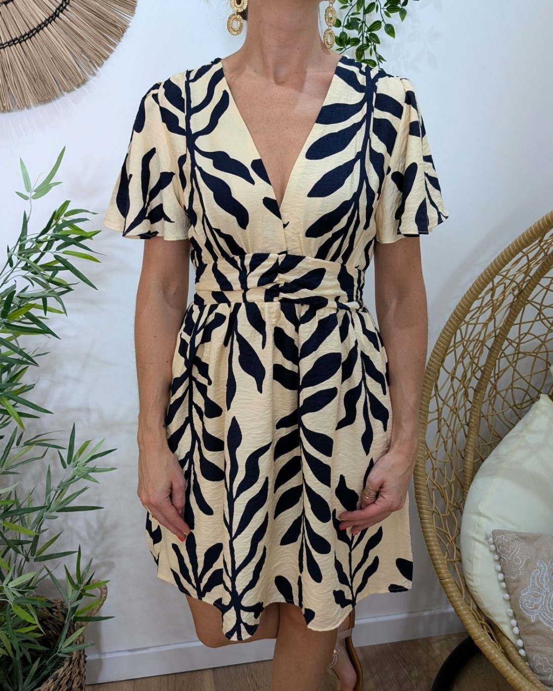 Robe femme beige et marine Adélune