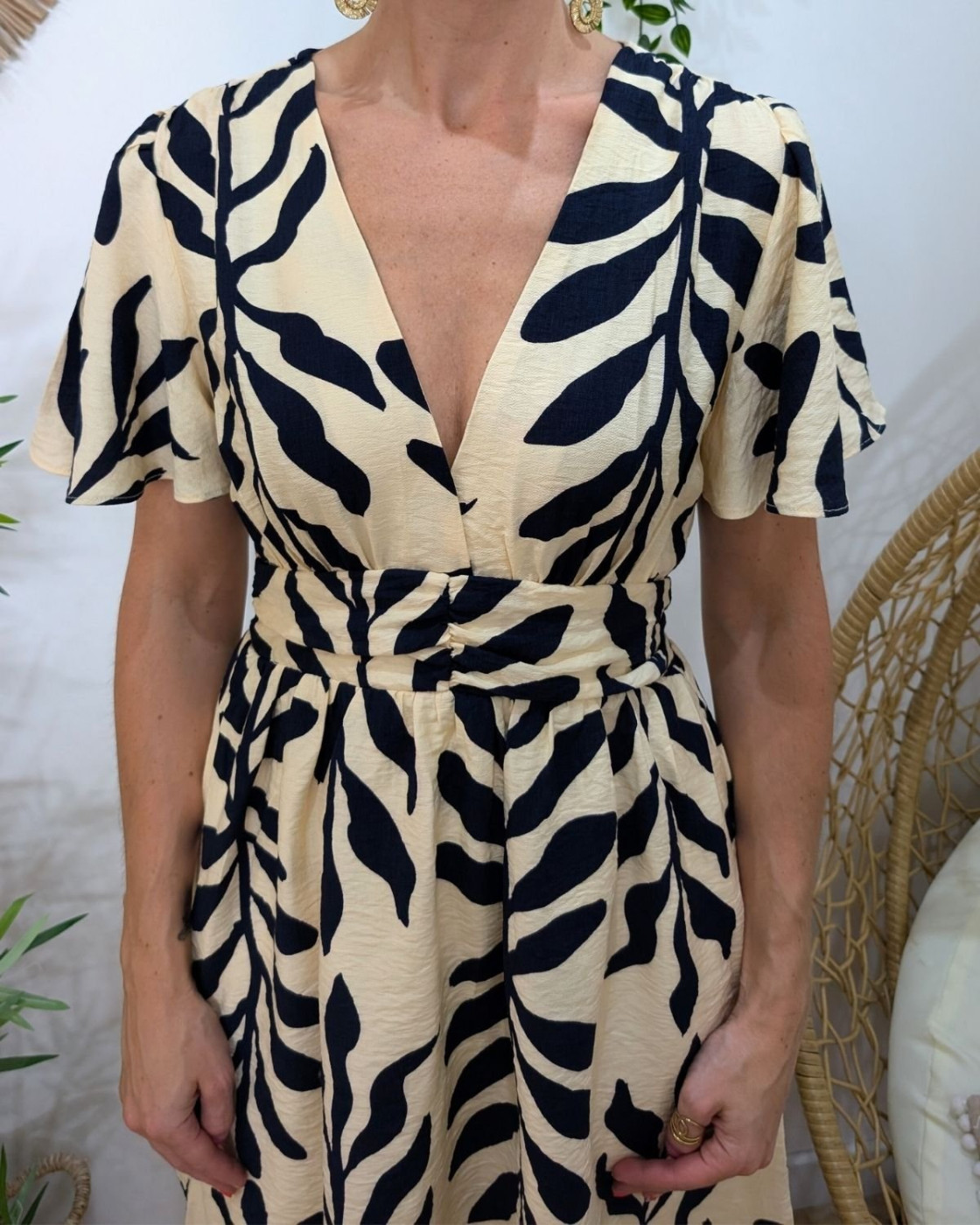 Robe femme beige et marine Adélune