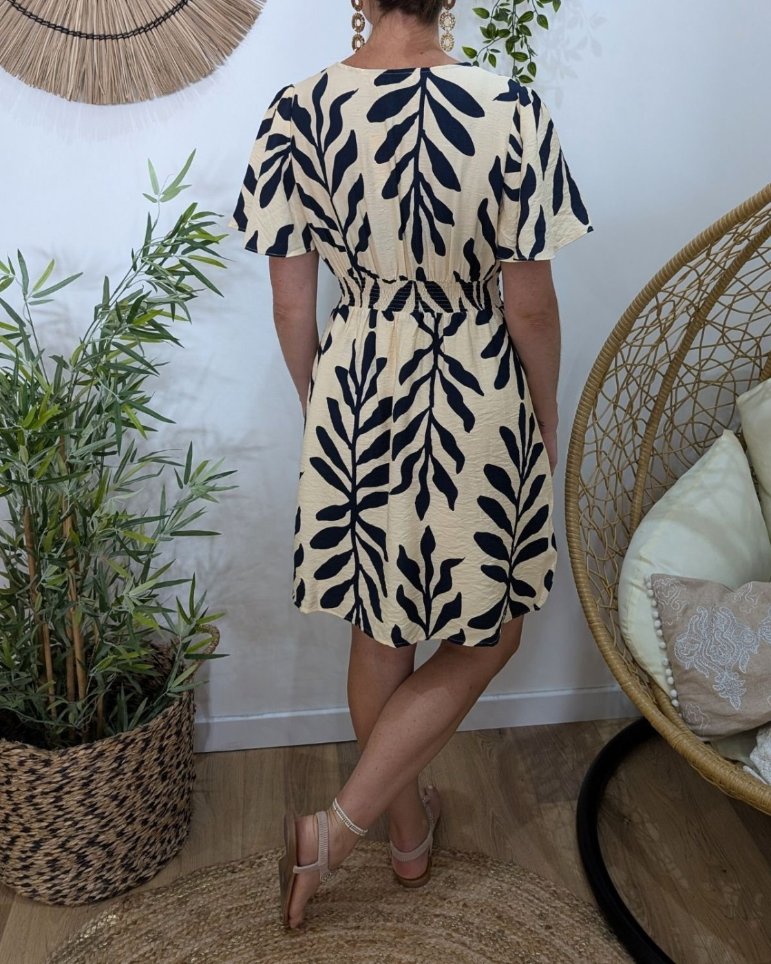 Robe femme beige et marine Adélune