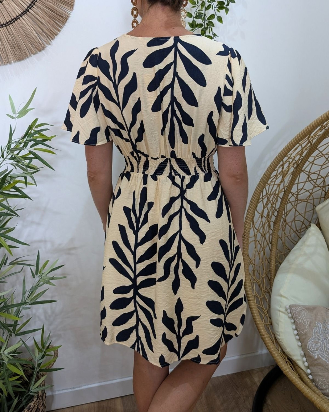 Robe femme beige et marine Adélune