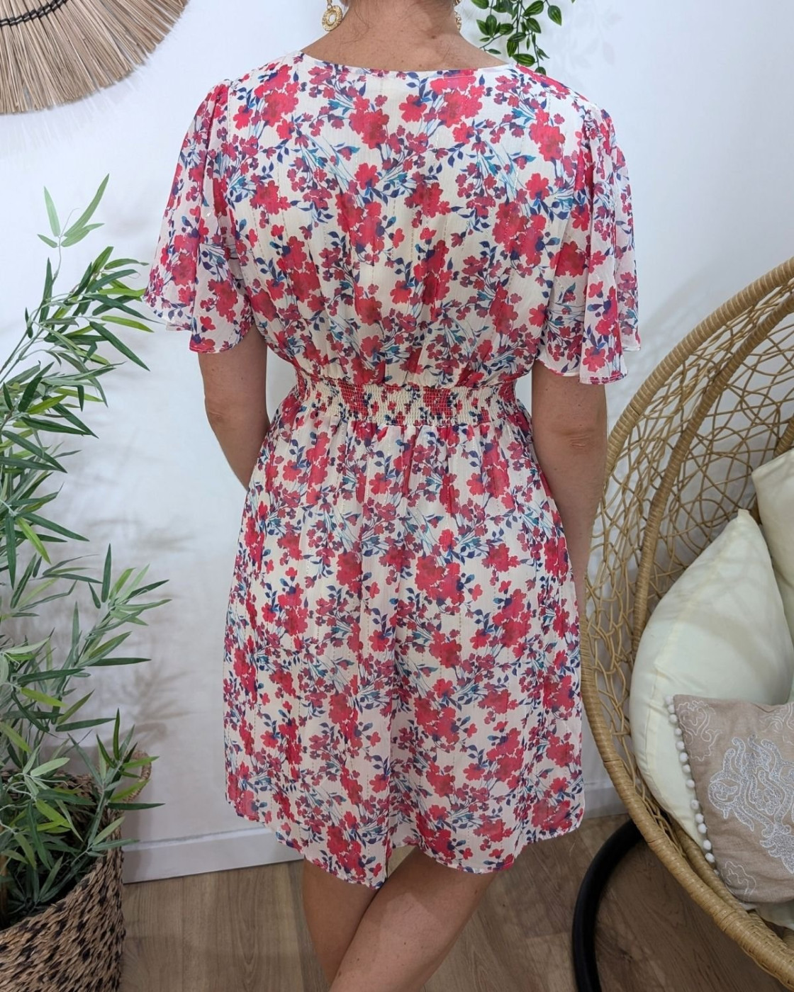 Robe femme blanche fleurs fuchsia bleu mauves Eïra