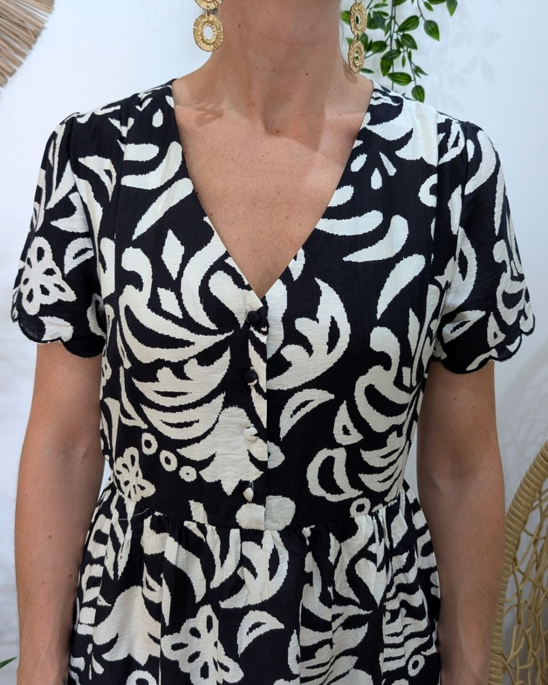 Robe femme évasée noir et écrue Sérénaé