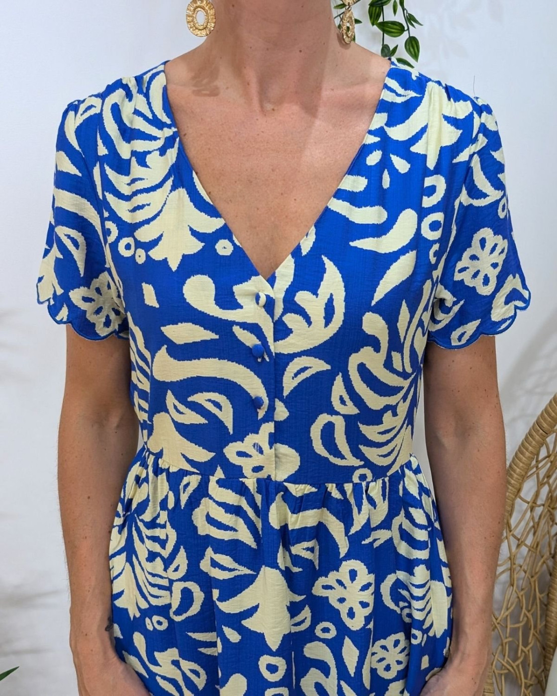 Robe femme évasée bleu roi et écrue Sérénaé