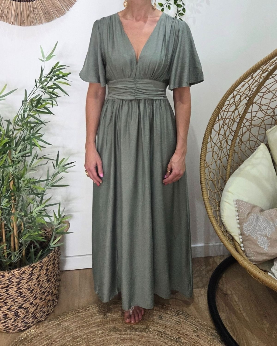 Robe longue femme kaki clair Raphaëlle