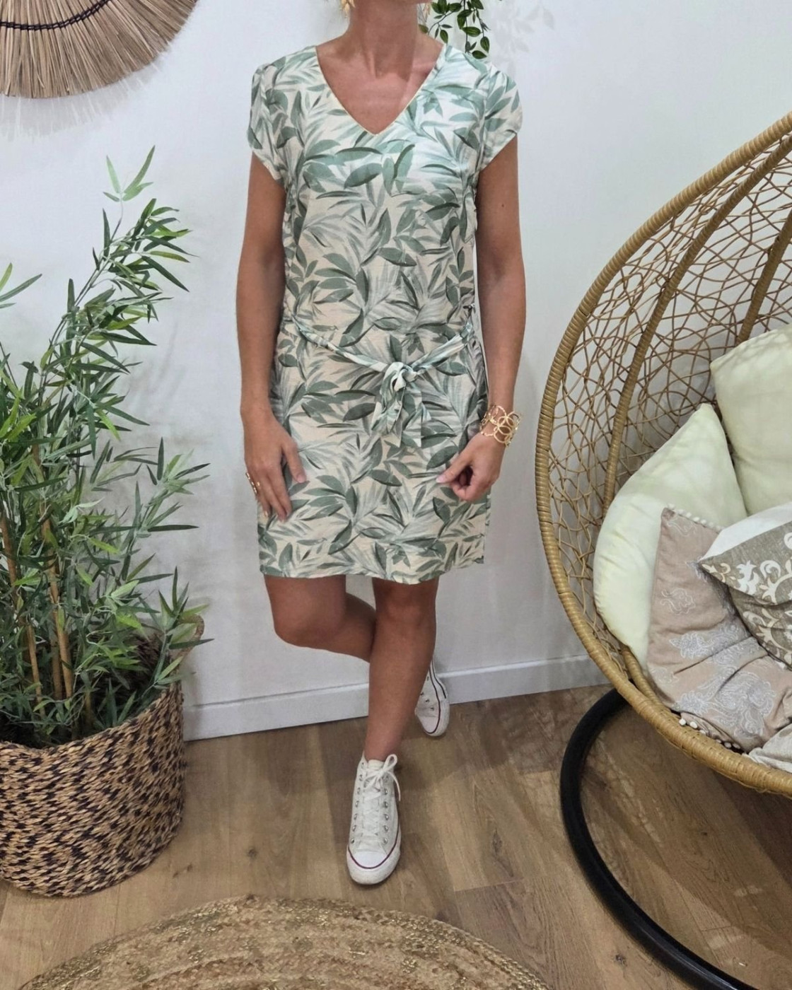 Robe femme feuillage vert agathe Aminda