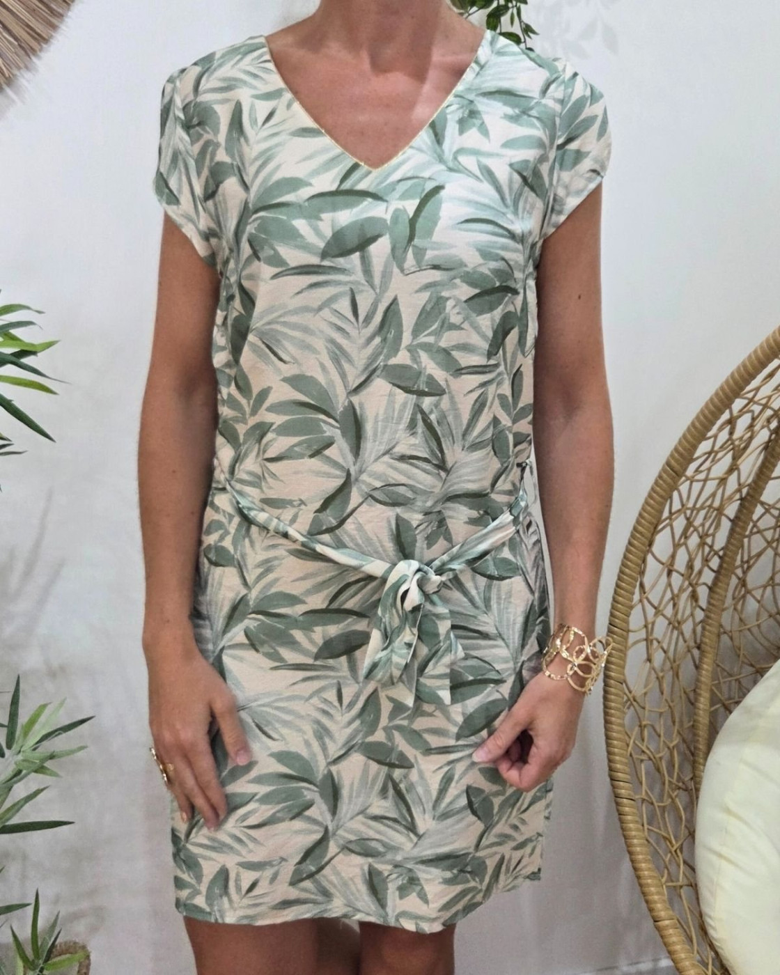 Robe femme feuillage vert agathe Aminda