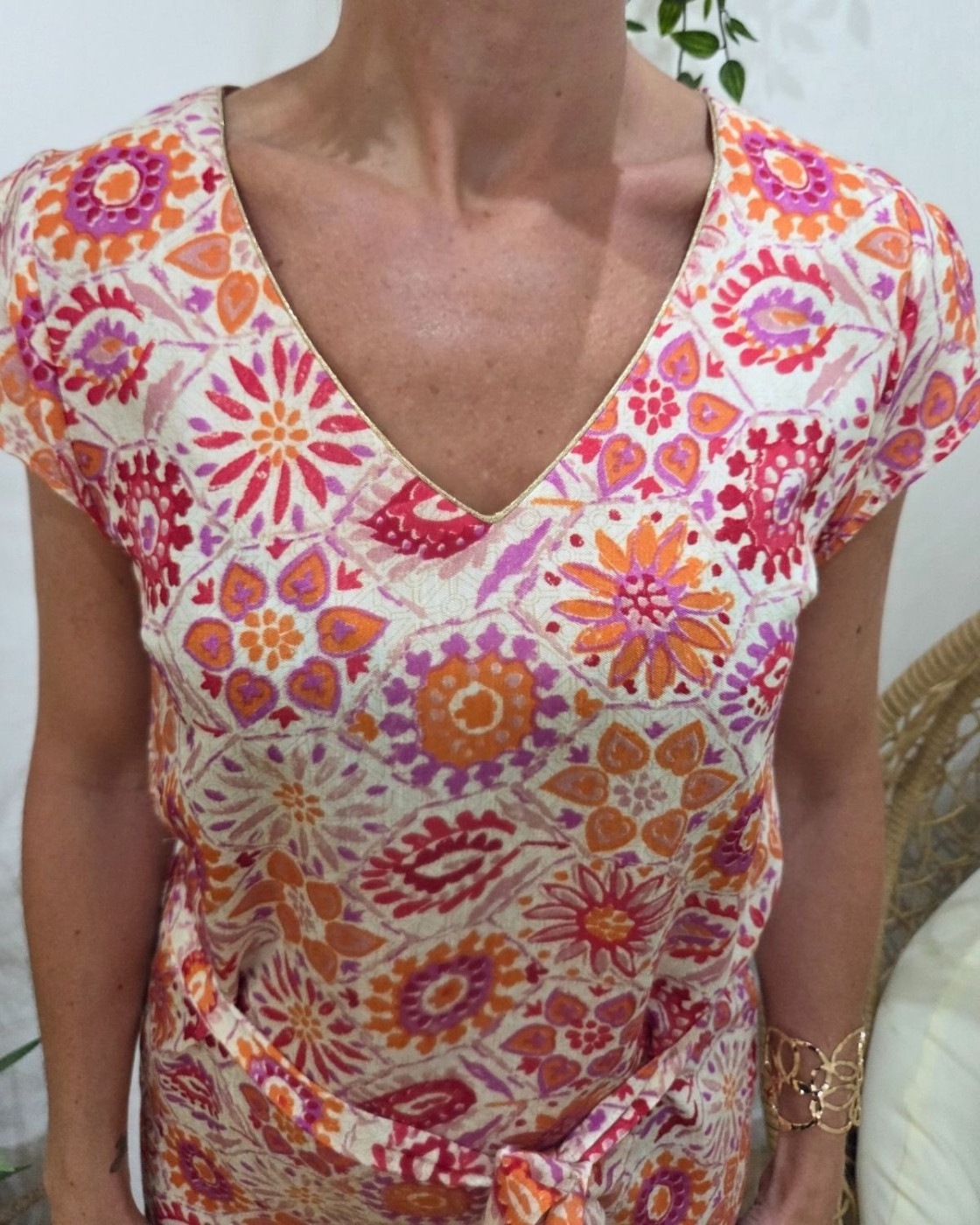 Robe femme orange fuchsia et rouge Hedda