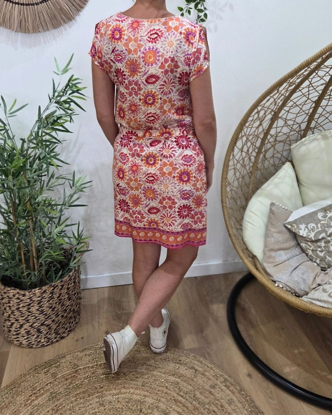 Robe femme orange fuchsia et rouge Hedda