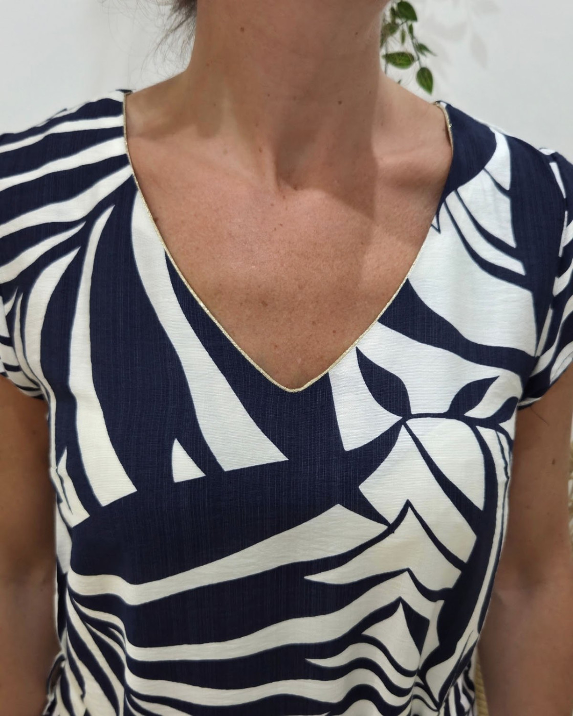 Robe femme droite marine et écrue Astrid