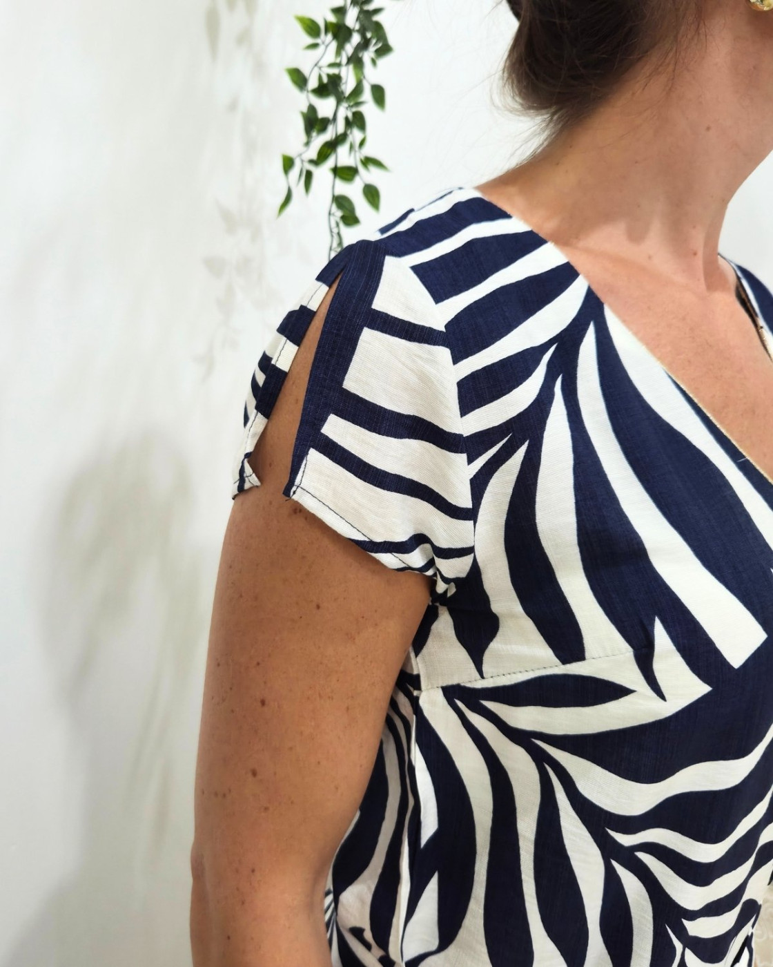 Robe femme droite marine et écrue Astrid