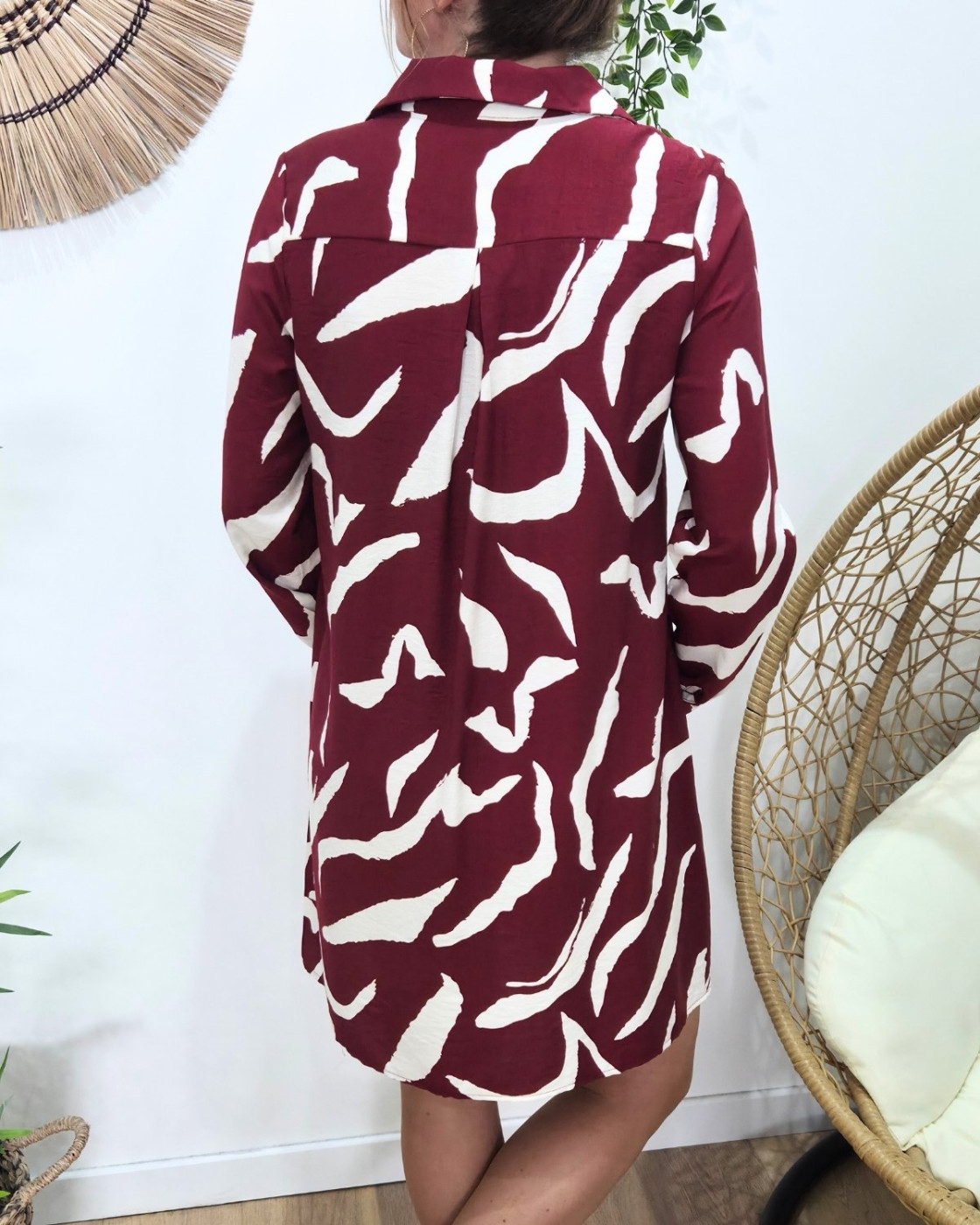Robe chemise femme droite bordeaux et beige Axellea
