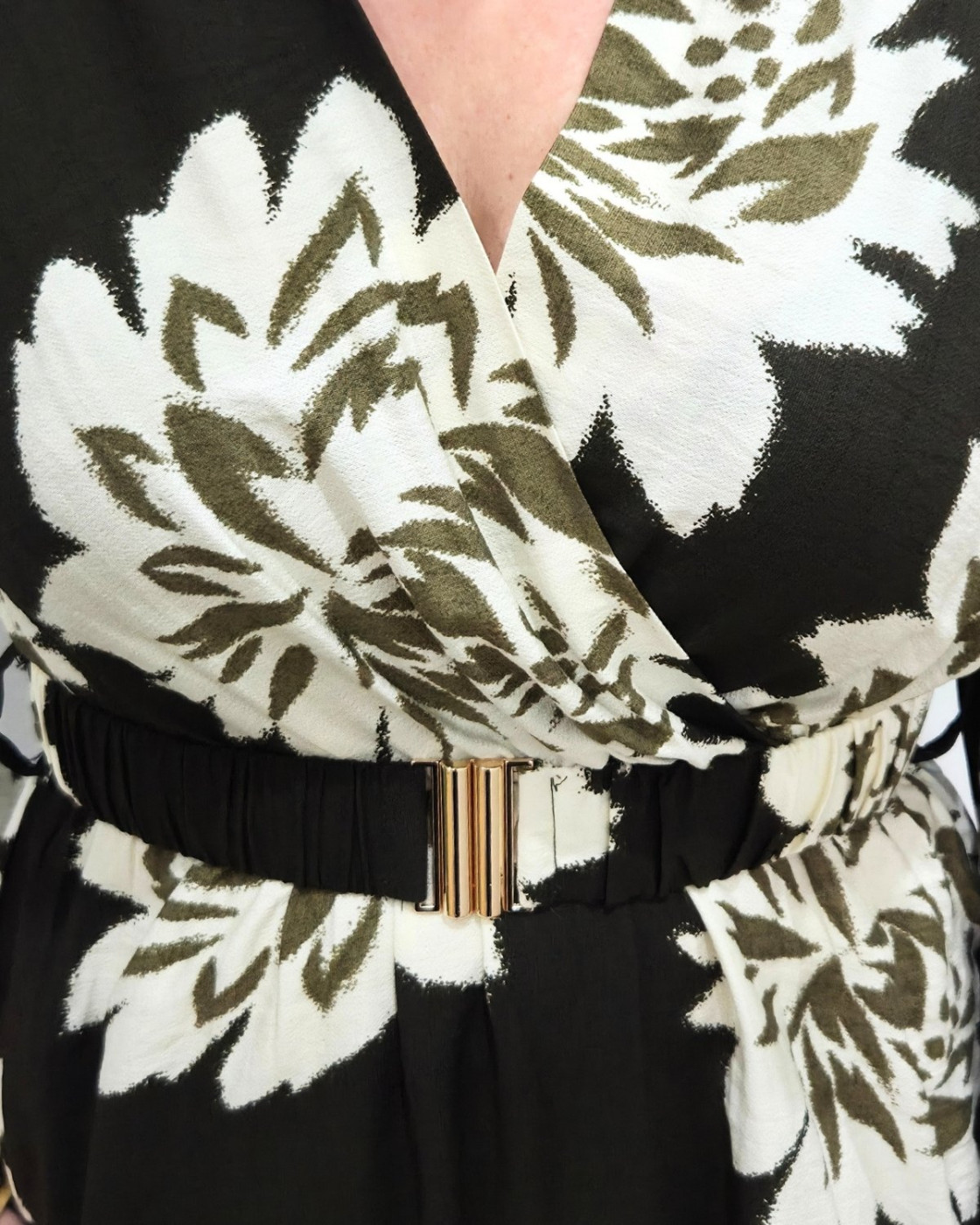 Robe femme kaki fleurs écrues Ophéa