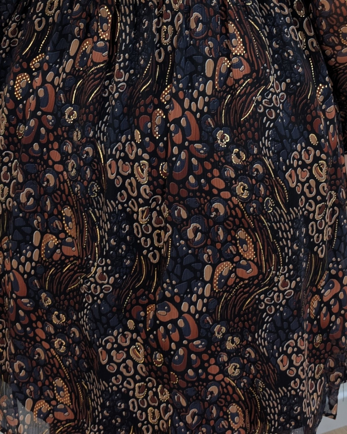 Robe femme  noire motifs terracotta et dorures Natalia