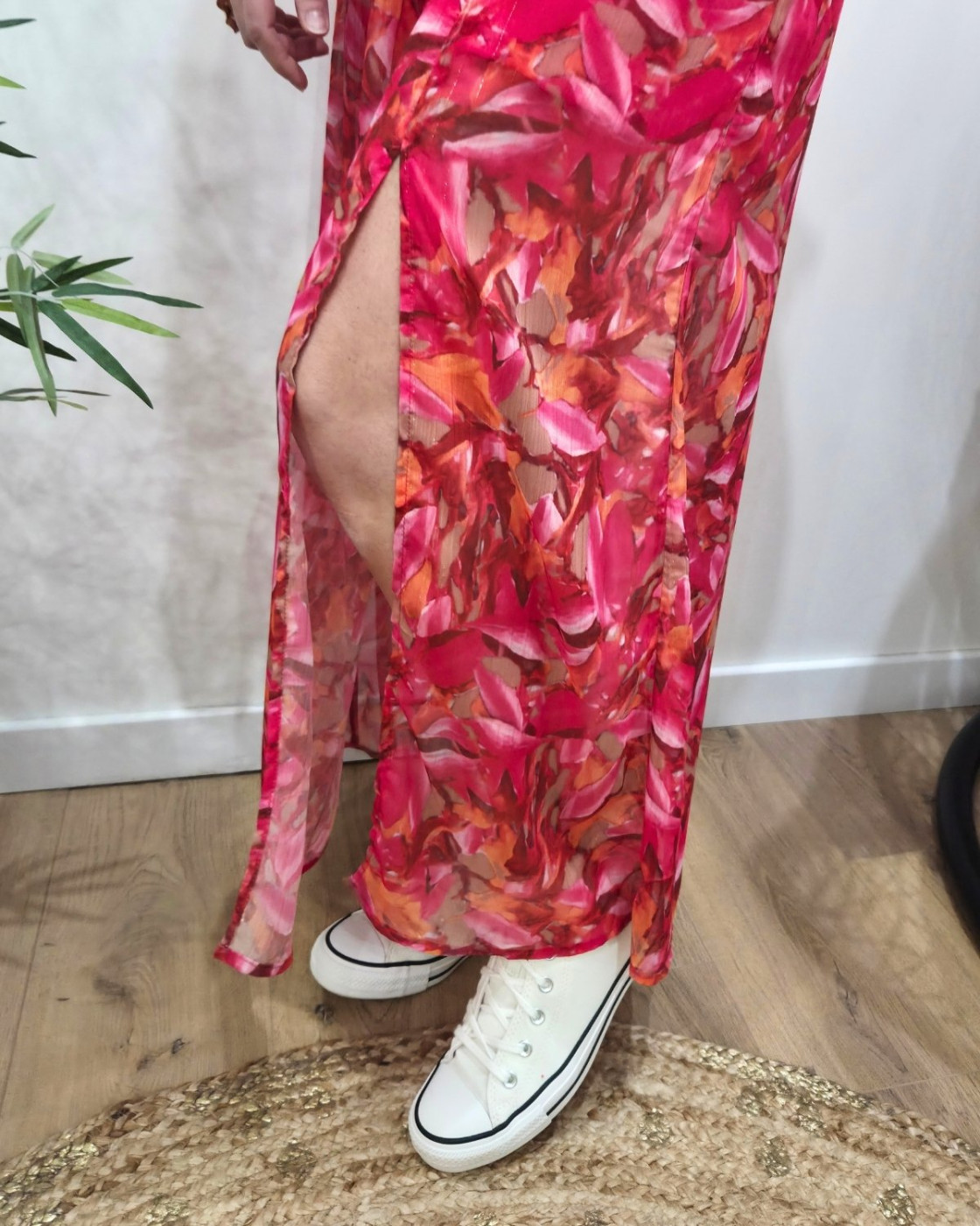 Robe longue femme fuchsia orange kaki manches à volants Zéphina