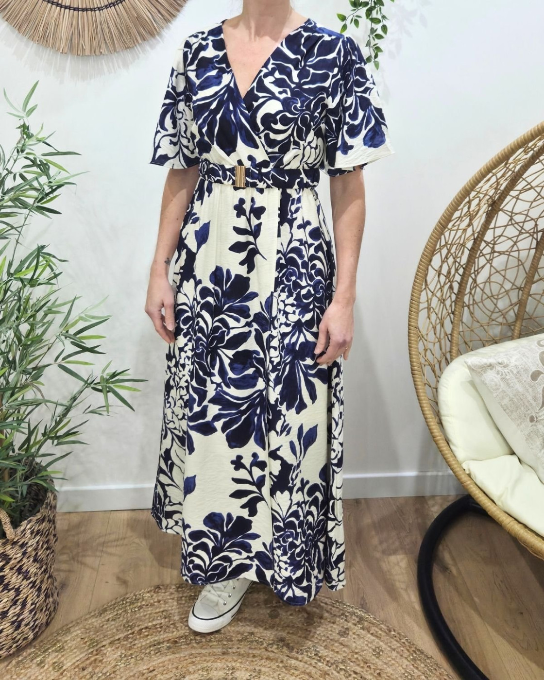 Robe longue femme marine et écrue Willa