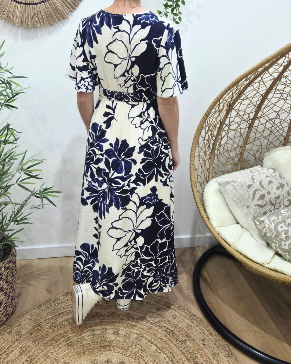 Robe longue femme marine et écrue Willa