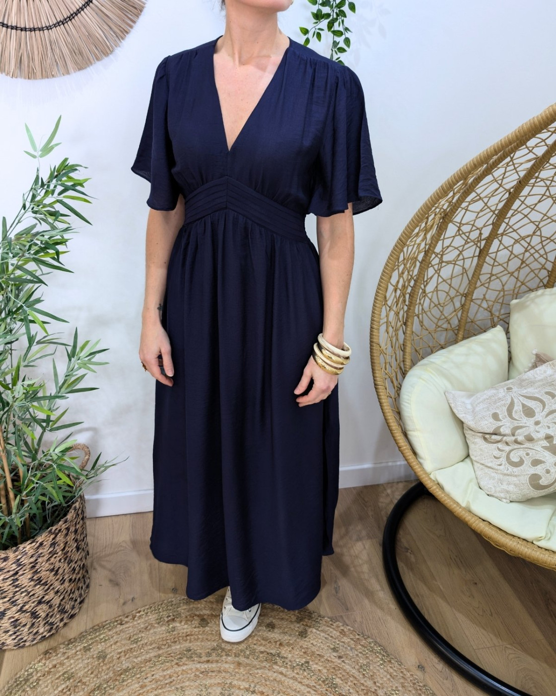 Robe longue femme bleu marine unie Honoria