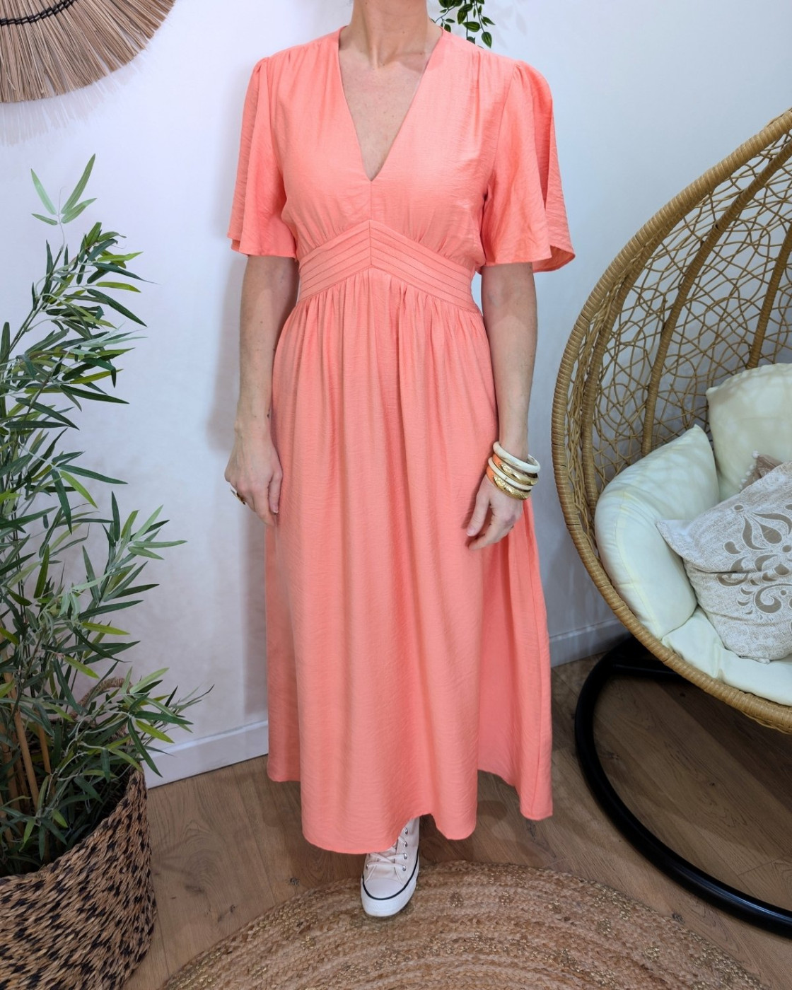 Robe longue femme saumon unie Honoria