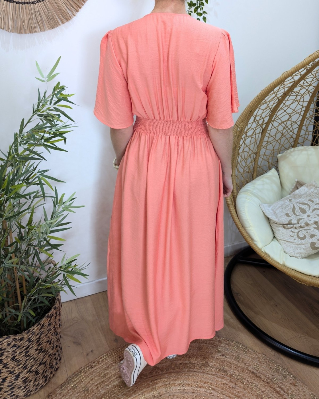 Robe longue femme saumon unie Honoria