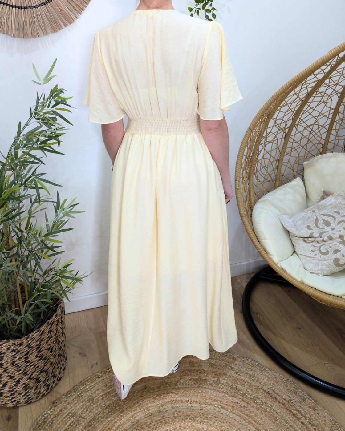 Robe longue femme jaune pâle unie Honoria