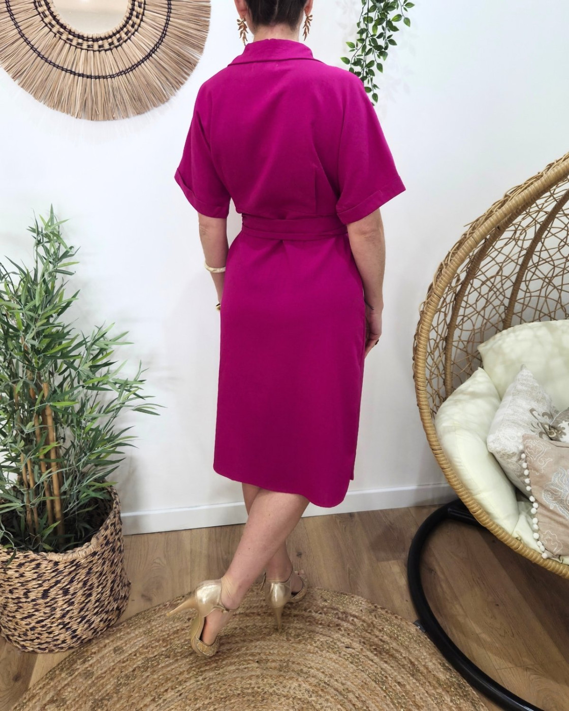 Robe portefeuille nouée fuchsia