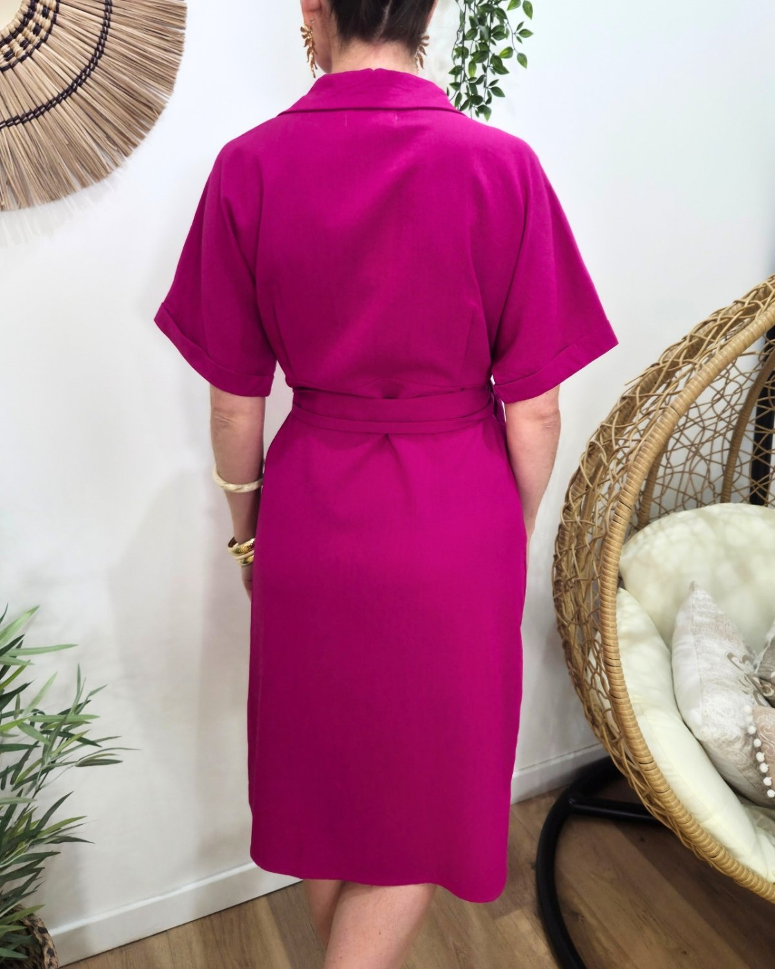 Robe portefeuille nouée fuchsia