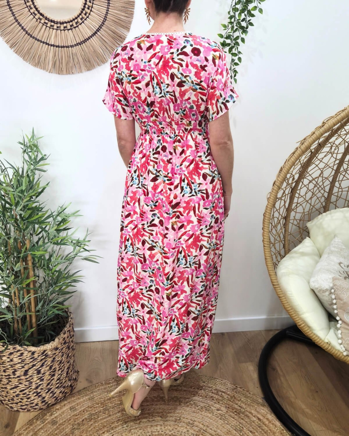 Robe longue femme motifs roses multicolores Brizia