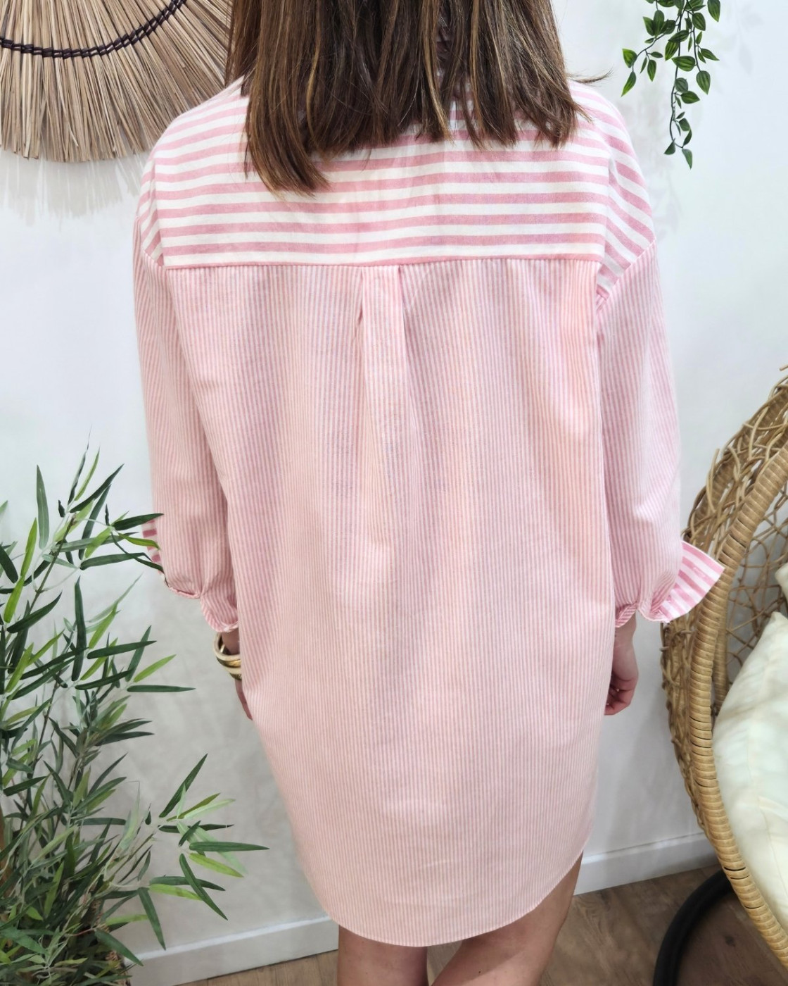  Robe femme droite écru et rose rayée Cosima