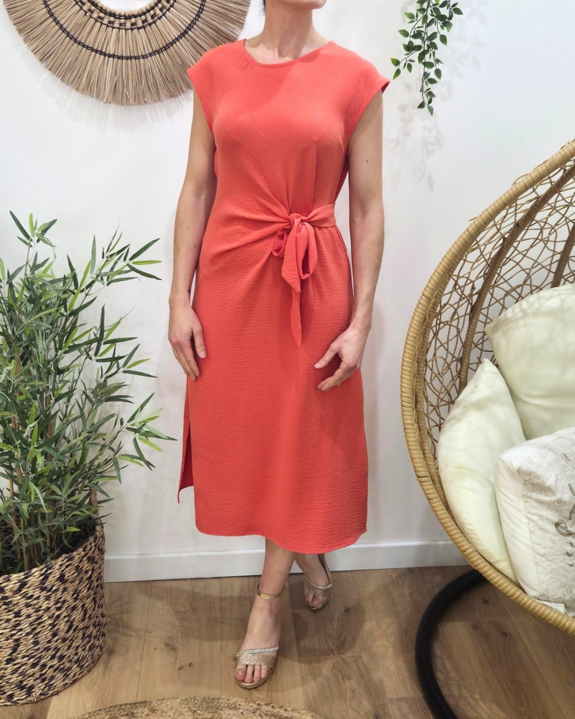  Robe femme cache coeur nouée corail Ginevra