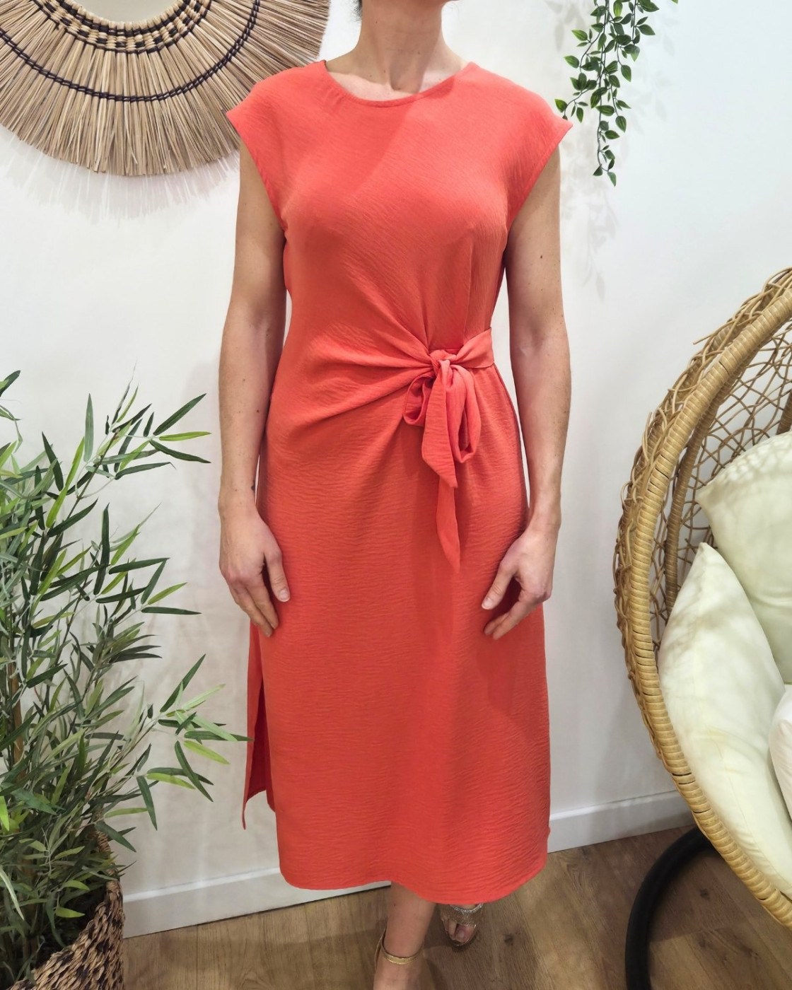  Robe femme cache coeur nouée corail Ginevra