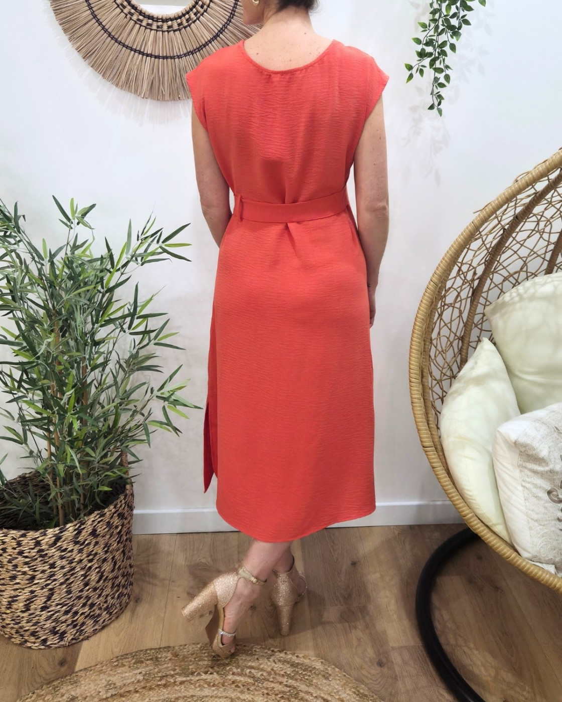  Robe femme cache coeur nouée corail Ginevra