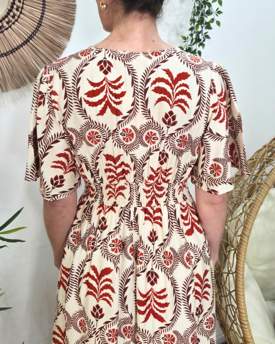 Robe longue femme écru motifs terracotta Violante