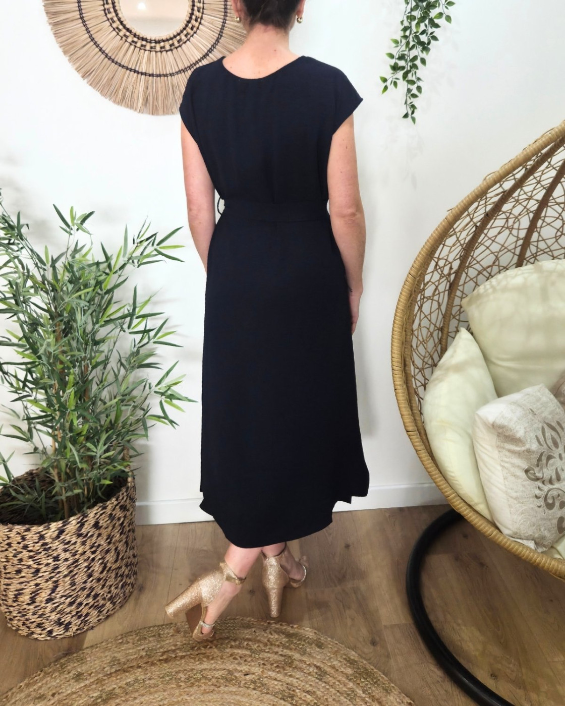  Robe femme cache coeur marine nouée Ginevra